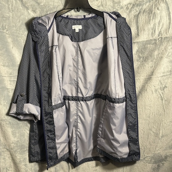 Susan Graver jacket plus size 1X windbreaker Blue White polka dot‎ lightweight - Picture 10 of 15